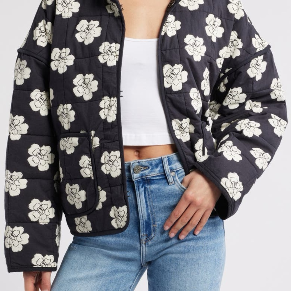 Free people Chloe quilted Floral blue and White Women's Jacket